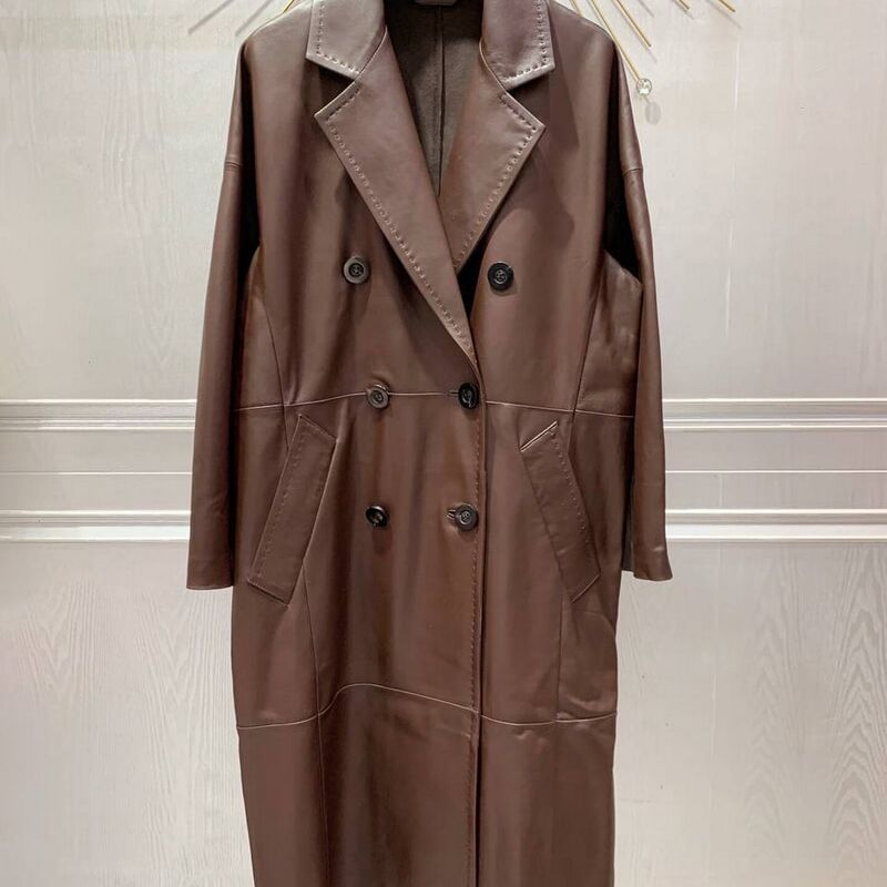 Пальто Max Mara из натуральный кожи в коричневом цвете