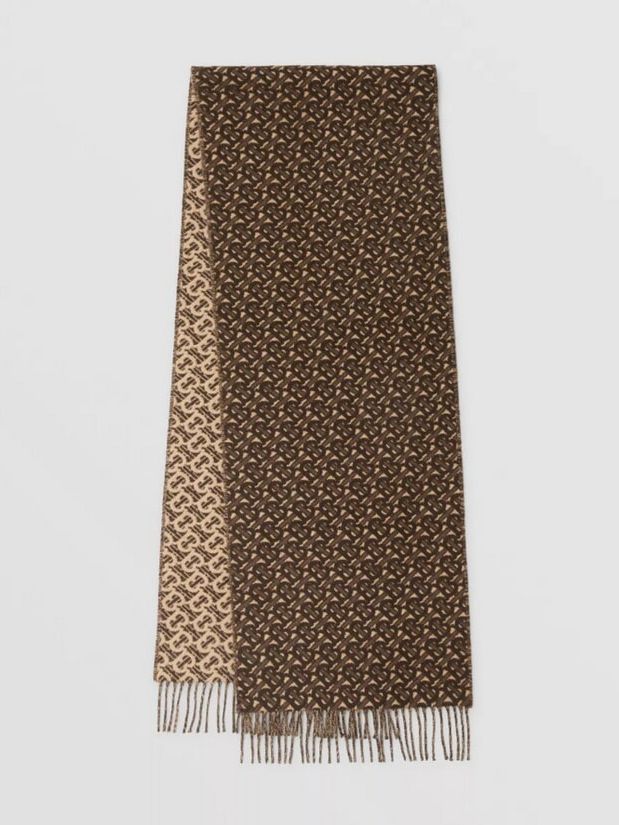 Кашемировый шарф Burberry с монограммой, коричневый