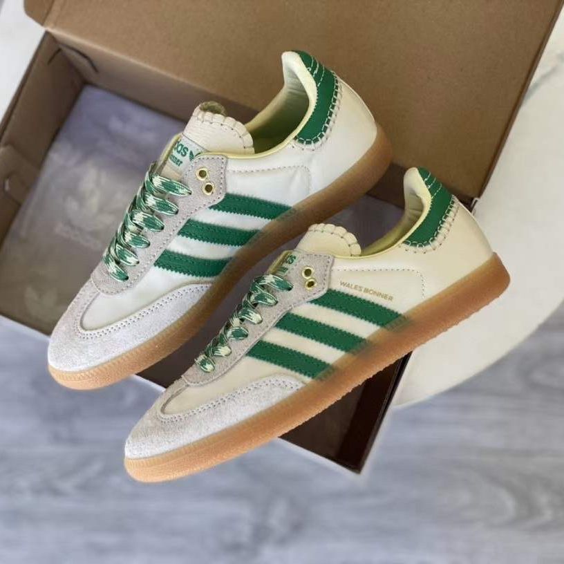 Кроссовки Adidas Samba & Wales Bonner, белые с зеленым