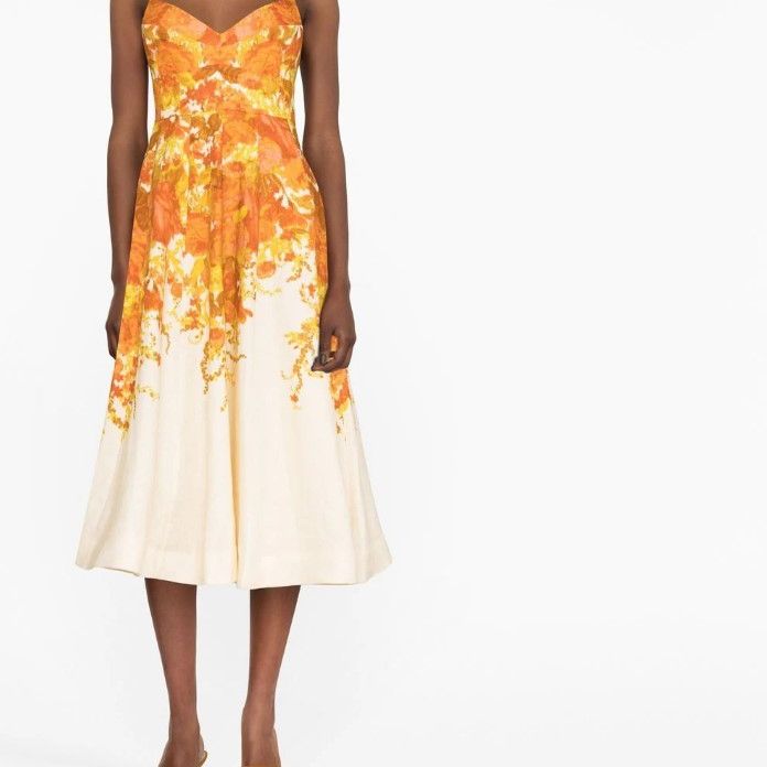 Платье-трапеция Zimmermann с оранжевым цветочным принтом