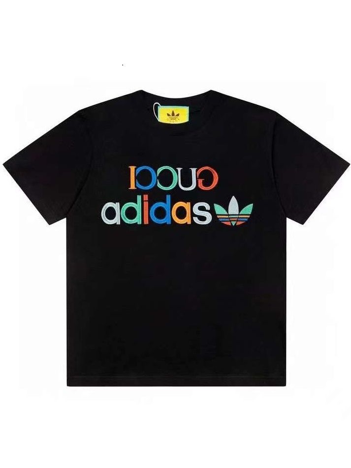 Футболка Гуччи & Adidas с цветным вышитым лого, черная