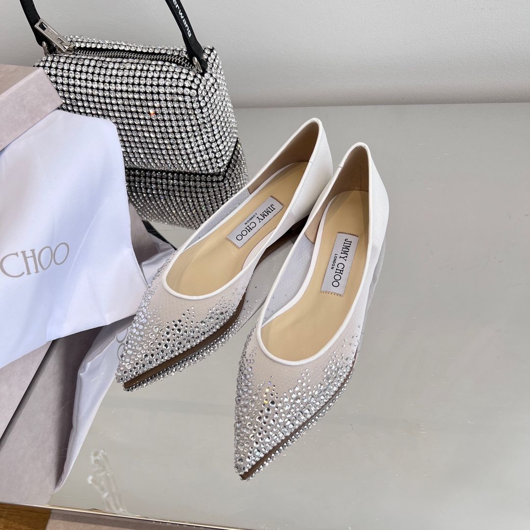 Балетки Jimmy Choo Love Flat из сетчатой ткани с кристаллами