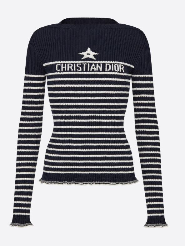 Трикотажный свитер Dior, синий в белую полоску