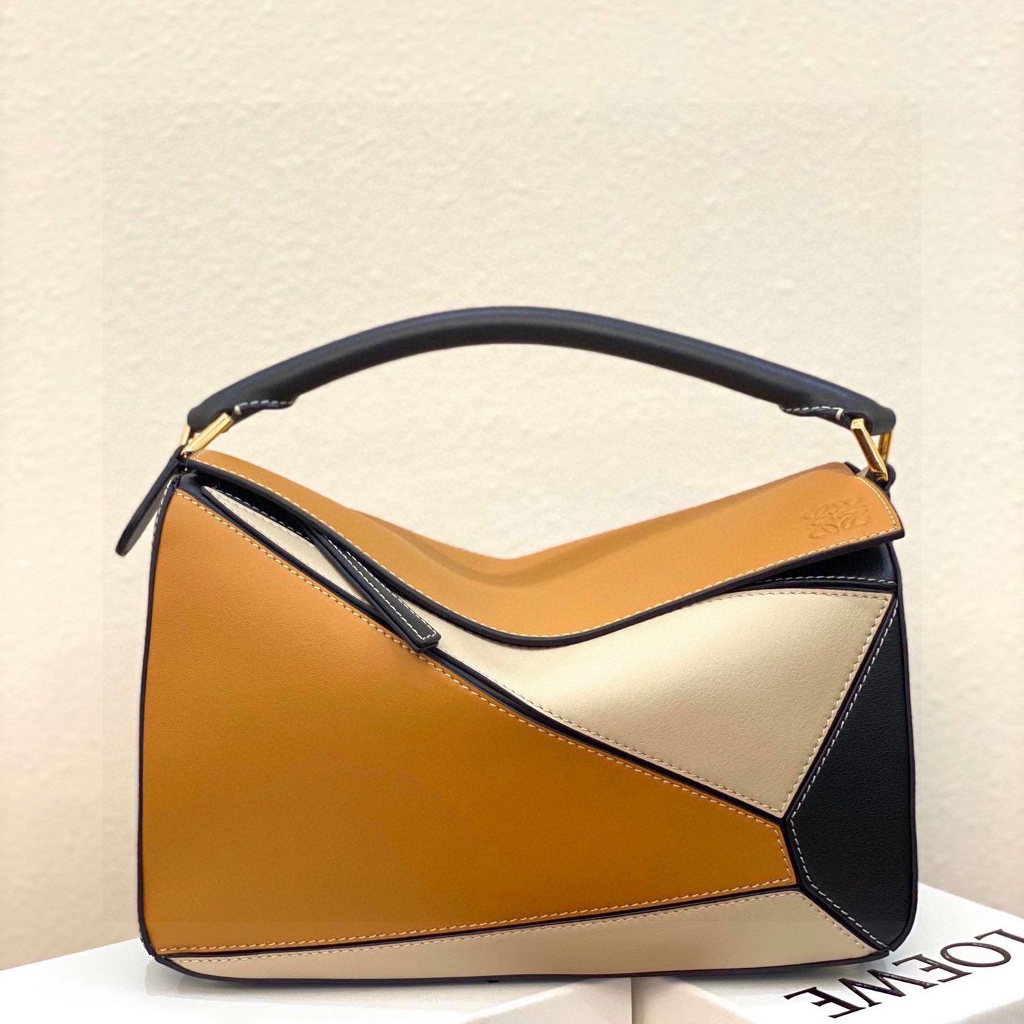 Сумка Loewe Puzzle Color Block Small, коричневая с черным