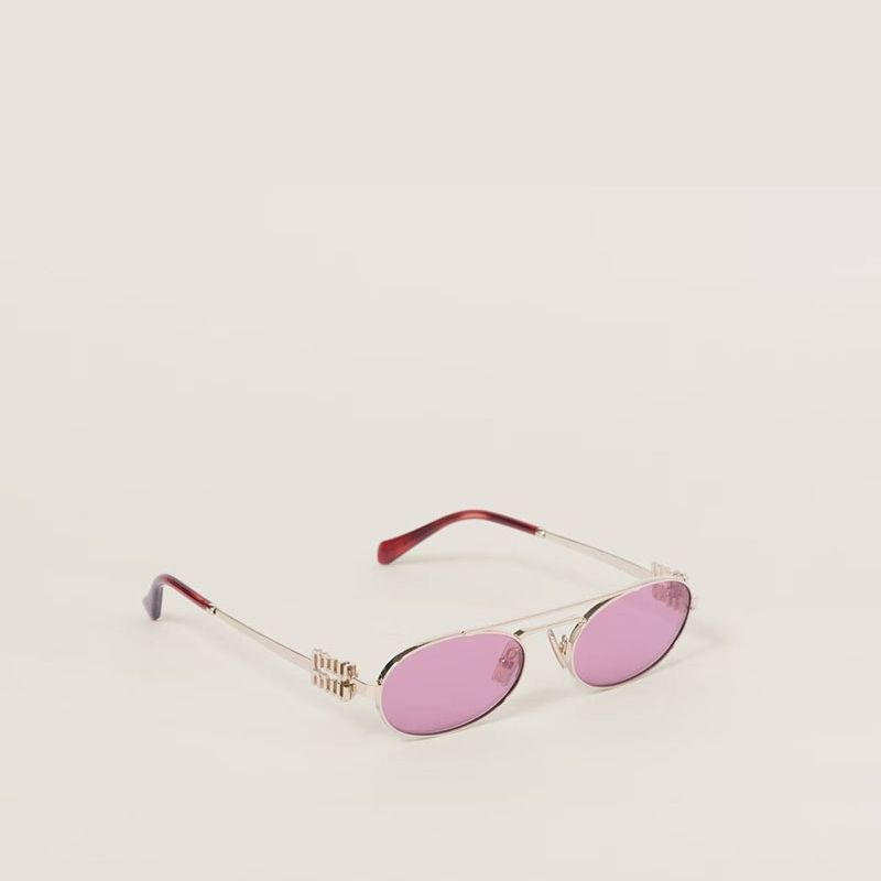 Сонцезахисні окуляри Міу Міу з лого та рожевою лінзою