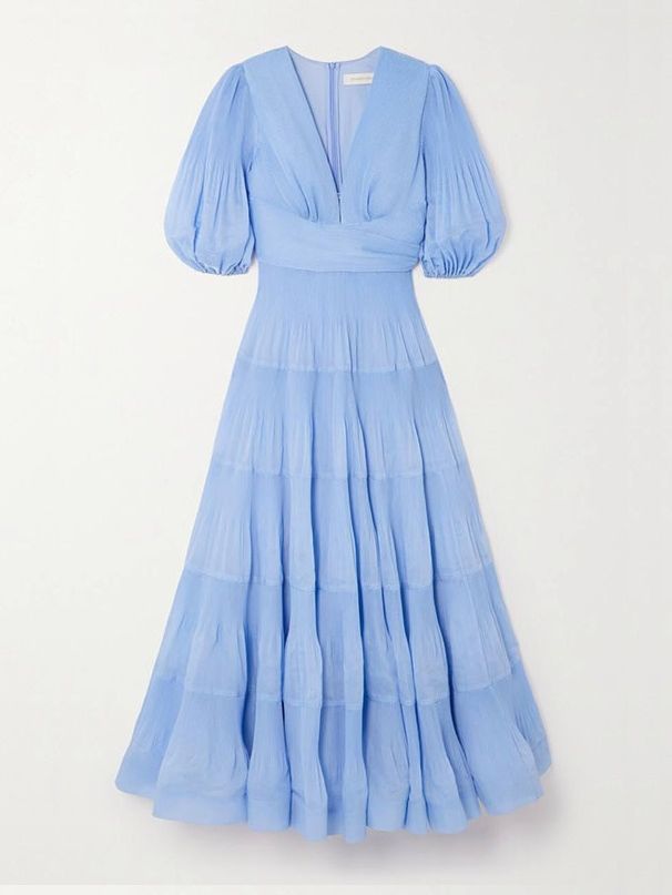 Сукня міді з об 'ємними рукавами, блакитна