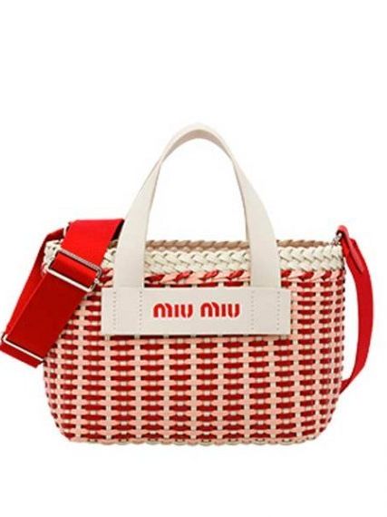 Плетеная сумка MIU MIU, белая с красным
