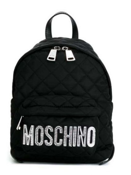 Черный стеганый рюкзак Moschino с серебрянным логотипом