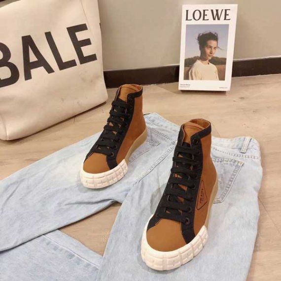 Высокие кеды Прада Gabardine Wheel, коричневые