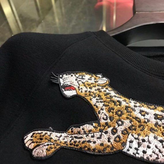 Мужская толстовка Гуччи с леопардом и логотипом бренда, черная