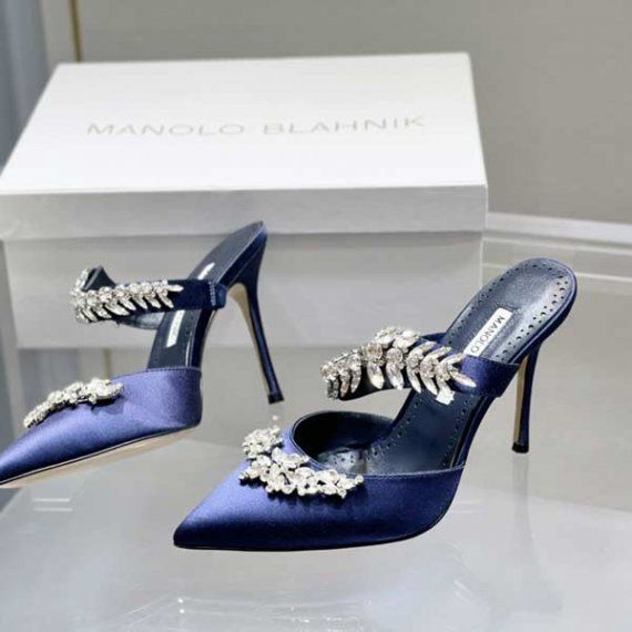 Мюли Manolo Blahnik Lurum из сатина, темно-синие