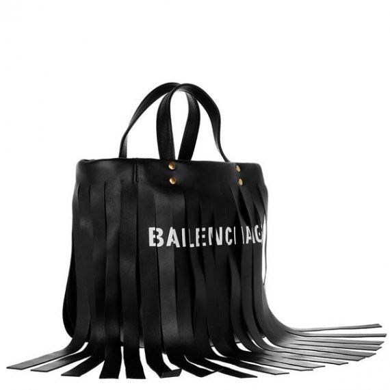 Сумка Баленсиага с бахромой и лого, черная