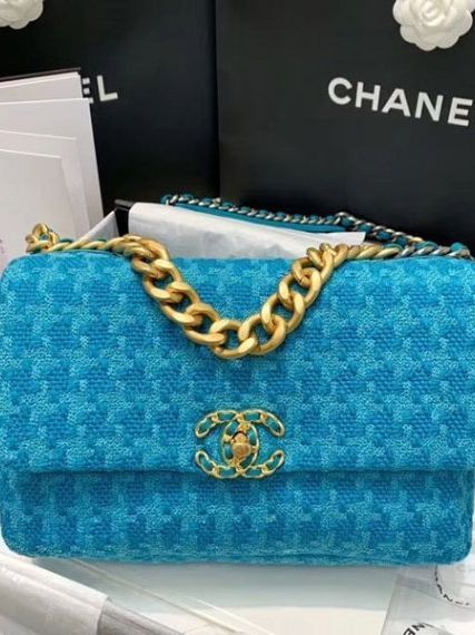 Твидовая сумка Шанель 19, голубая