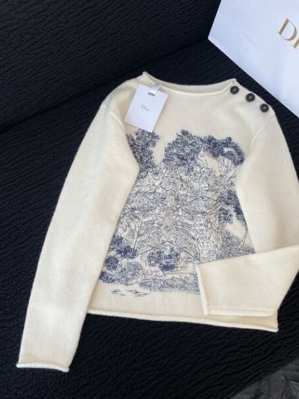 Кашемировый свитер  с вышивкой Toile de Jouy, молочный