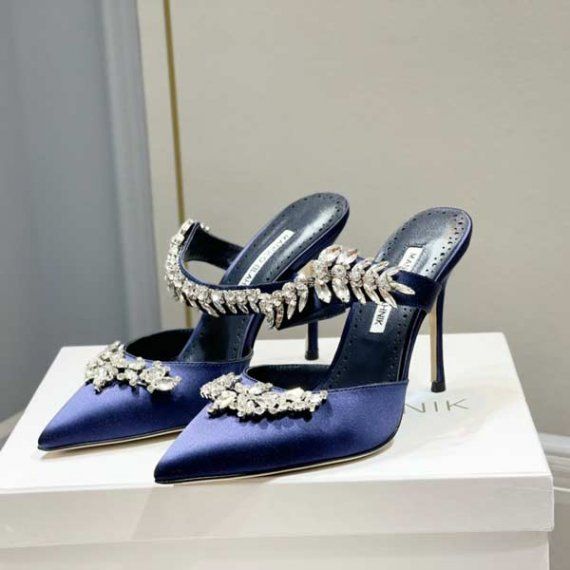 Мюли Manolo Blahnik Lurum из сатина, темно-синие