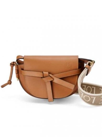 Мини-сумка Loewe Gate Dual c жаккардовым ремешком, коричневая