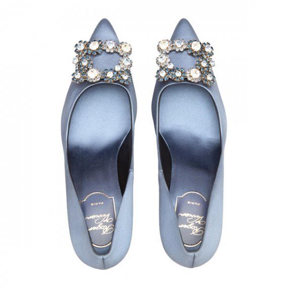 Сатиновые туфли  Roger Vivier с кристаллами, голубые