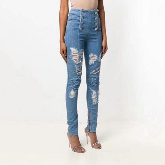 Узкие джинсы Balmain с высокой талией и потертостями