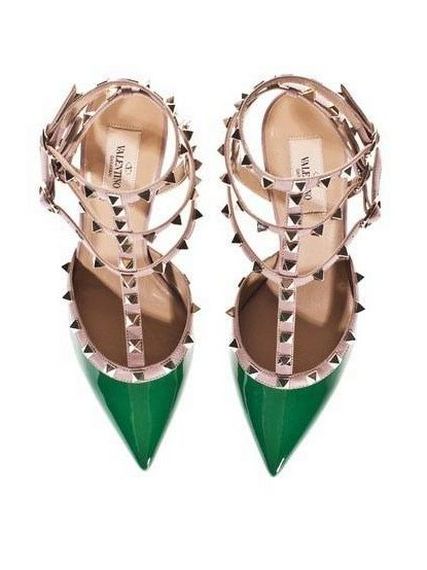 Зеленые лаковые туфли  с тройным ремешком