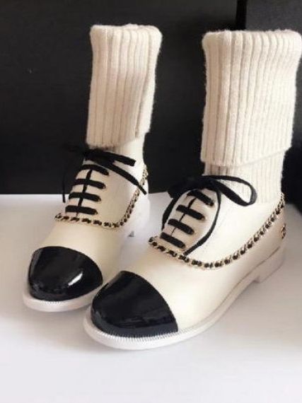 Оригинальные ботинки с носками от Шанель, черный