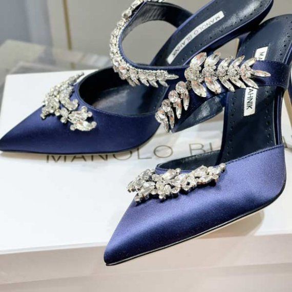 Мюли Manolo Blahnik Lurum из сатина, темно-синие