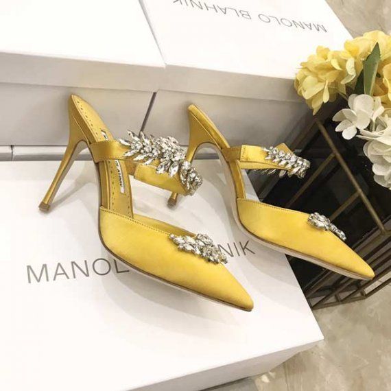 Мюли Manolo Blahnik Lurum из сатина, желтые