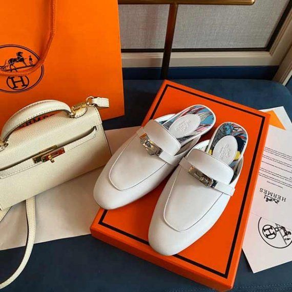 Мюли Hermes Kelly, белые