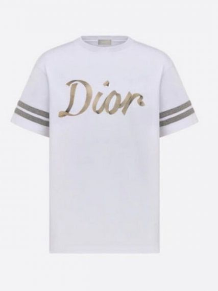 Футболка Dior с вышитым принтом Ribbon спереди и 47 — сзади