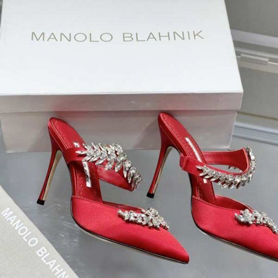 Мюли Manolo Blahnik Lurum из сатина, коралловые