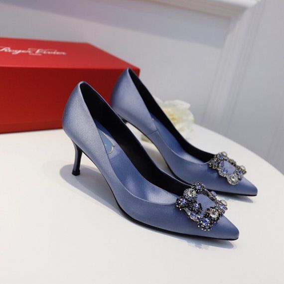 Сатиновые туфли  Roger Vivier с кристаллами, голубые