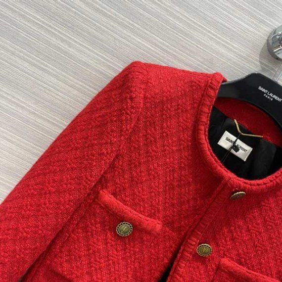 Удлиненный пиджак Ив Сен Лоран из твида, красный