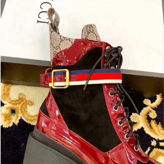 Ботинки Гучии с монограммой, бордовые