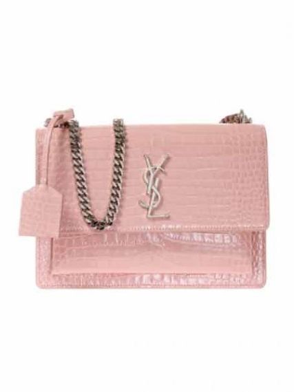Розовая сумка YSL Sunset с тиснением и серебристой фурнитурой